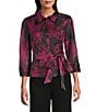 Alex Evenings Floral Print Organza Button Front Tie Waist 3/4 Sleeve Blouse, Color:Berry Multi - Image 1