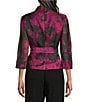Alex Evenings Floral Print Organza Button Front Tie Waist 3/4 Sleeve Blouse, Color:Berry Multi - Image 2