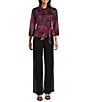 Alex Evenings Floral Print Organza Button Front Tie Waist 3/4 Sleeve Blouse, Color:Berry Multi - Image 3