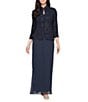 Alex Evenings Glitter Jacquard Knit Mandarin Neck Jacket Dess - Image 1