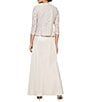 Color:Taupe - Image 2 - Glitter Lace 3/4 Sleeve Square Neck Scallop Hem Bodice 2-Piece Jacket Gown