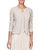Color:Taupe - Image 4 - Glitter Lace 3/4 Sleeve Square Neck Scallop Hem Bodice 2-Piece Jacket Gown