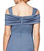 Alex Evenings Glitter Mesh Cowl Neck Cold Shoulder Cap Sleeve Side Slit Ruched Gown, Color:Dusty Blue - Image 4