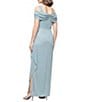 Alex Evenings Glitter Mesh Cowl Neck Cold Shoulder Cap Sleeve Side Slit Ruched Gown - Image 2
