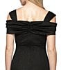 Color:Black - Image 4 - Glitter Mesh Cowl Neck Cold Shoulder Cap Sleeve Side Slit Ruched Gown