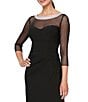 Alex Evenings Illusion Mesh 3/4 Sleeve Round Neck Side Slit Ruched Gown, Color:Black - Image 3