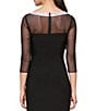Alex Evenings Illusion Mesh 3/4 Sleeve Round Neck Side Slit Ruched Gown, Color:Black - Image 4