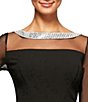 Color:Black - Image 3 - Illusion 3/4 Mesh Bell Sleeve Boat Neck Crepe Sheath Dress