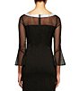 Color:Black - Image 4 - Illusion 3/4 Mesh Bell Sleeve Boat Neck Crepe Sheath Dress