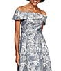 Color:Silver Multi - Image 3 - Jacquard Short Sleeve Off-the-Shoulder Floral Pocketed Gown