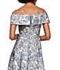 Color:Silver Multi - Image 4 - Jacquard Short Sleeve Off-the-Shoulder Floral Pocketed Gown