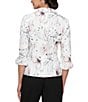 Alex Evenings Jacquard Collared V-Neck 3/4 Bubble Hem Sleeve Floral Blouse, Color:Ivory/Pink - Image 2