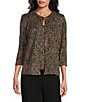 Alex Evenings Jacquard Knit Crew Neck 3/4 Sleeve Twinset,All Products : American Fashion Style Bags On Sale