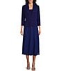 Color:Electric Blue - Image 1 - Jacquard Square Neck 3/4 Sleeve Midi 2-Piece Jacket Dress