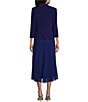 Color:Electric Blue - Image 2 - Jacquard Square Neck 3/4 Sleeve Midi 2-Piece Jacket Dress