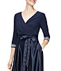 Color:Navy - Image 3 - Jersey and Satin 3/4 Sleeve Bead Cuff Surplice V-Neck Tie Waist High-Low Ballet Length Dress
