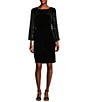 Color:Black - Image 1 - Long Bubble Sleeve Scoop Neck Sequin Velvet Dress