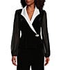 Color:Black/White - Image 1 - Long Sleeve Collared Side Button Velvet Blouse