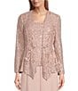 Color:Shell Pink - Image 1 - Long Sleeve Square Neck Elongated Lace 2-Piece Twinset