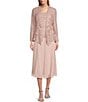 Color:Shell Pink - Image 3 - Long Sleeve Square Neck Elongated Lace 2-Piece Twinset