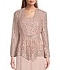 Color:Shell Pink - Image 4 - Long Sleeve Square Neck Elongated Lace 2-Piece Twinset