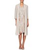 Color:Taupe - Image 1 - Metallic Embroidered Lace Jacket Dress