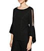 Alex Evenings Metallic Knit 3/4 Beaded Cascade Bell Sleeve Blouse - Image 1