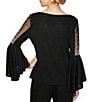 Alex Evenings Metallic Knit 3/4 Beaded Cascade Bell Sleeve Blouse - Image 2