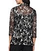 Alex Evenings Metallic Knit Foil Bodre Leaf Print 3/4 Sleeve Open Cascade Twinset, Color:Black Gold - Image 2