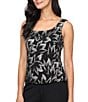 Alex Evenings Metallic Knit Foil Bodre Leaf Print 3/4 Sleeve Open Cascade Twinset, Color:Black Gold - Image 3