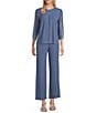 Alex Evenings Metallic Knit Wide Leg Pants, Color:Wedgewood - Image 3