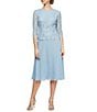 Color:Sky Blue - Image 1 - Crew Neck 3/4 Sleeve Sequin Floral Lace Bodice Chiffon A-Line Midi Dress