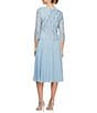 Color:Sky Blue - Image 2 - Crew Neck 3/4 Sleeve Sequin Floral Lace Bodice Chiffon A-Line Midi Dress