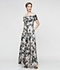 Color:Black/Taupe - Image 4 - Off-the-Shoulder Floral Long Gown