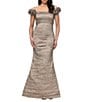 Alex Evenings Off The Shoulder Ruffle Strap Crinkle Stretch Taffeta Long Dress - Image 1