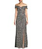 Alex Evenings Off-the-Shoulder Short Sleeve Sequin Lace Gown,All Products : American Fashion Style Bags On Sale