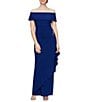 Color:Dark Royal - Image 1 - Off-the-Shoulder Short Sleeve Stretch Matte Jersey Ruched Gown