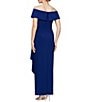 Color:Dark Royal - Image 2 - Off-the-Shoulder Short Sleeve Stretch Matte Jersey Ruched Gown