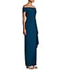 Color:Deep Teal - Image 3 - Off-the-Shoulder Short Sleeve Stretch Matte Jersey Ruched Gown