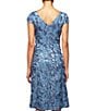 Color:Brushed Periwinkle - Image 4 - Petite Size Round Neck Cap Sleeve A-Line Rosette Midi Dress