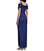 Color:Electric Blue - Image 3 - Petite Size Cowl Square Neck Cap Sleeve Cold Shoulder Ruched Side Glitter Mesh Gown