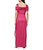 Alex Evenings Petite Size Cowl Square Neck Cap Sleeve Cold Shoulder Ruched Side Glitter Mesh Gown, Color:Raspberry - Image 2