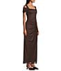 Alex Evenings Petite Size Cowl Square Neck Cap Sleeve Cold Shoulder Ruched Side Glitter Mesh Gown - Image 3