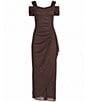 Alex Evenings Petite Size Cowl Square Neck Cap Sleeve Cold Shoulder Ruched Side Glitter Mesh Gown - Image 6