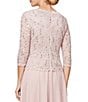 Color:Shell Pink - Image 4 - Petite Size Scalloped Round Neck Sequin Lace Bodice 3/4 Sleeve Chiffon Skirted Tea Length Dress