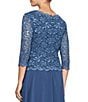 Color:Wedgewood - Image 4 - Petite Size Scalloped Round Neck Sequin Lace Bodice 3/4 Sleeve Chiffon Skirted Tea Length Dress