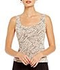 Color:Beige - Image 3 - Petite Size Glitter Printed 3/4 Sleeve Twinset