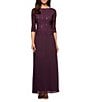 Alex Evenings Petite Size Sequined Lace Bodice Crew Neck 3/4 Sleeve Chiffon Skirted Gown - Image 1