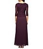 Alex Evenings Petite Size Sequined Lace Bodice Crew Neck 3/4 Sleeve Chiffon Skirted Gown - Image 2