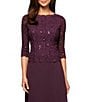 Alex Evenings Petite Size Sequined Lace Bodice Crew Neck 3/4 Sleeve Chiffon Skirted Gown - Image 3